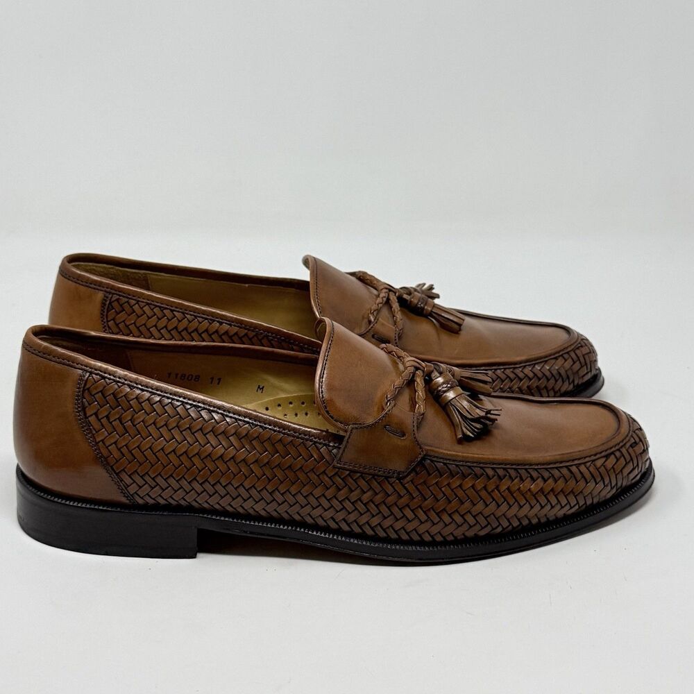 Magnanni Woven Tassels Loafers Mens 11 M Brown Leather Slip On Dress Shoes
